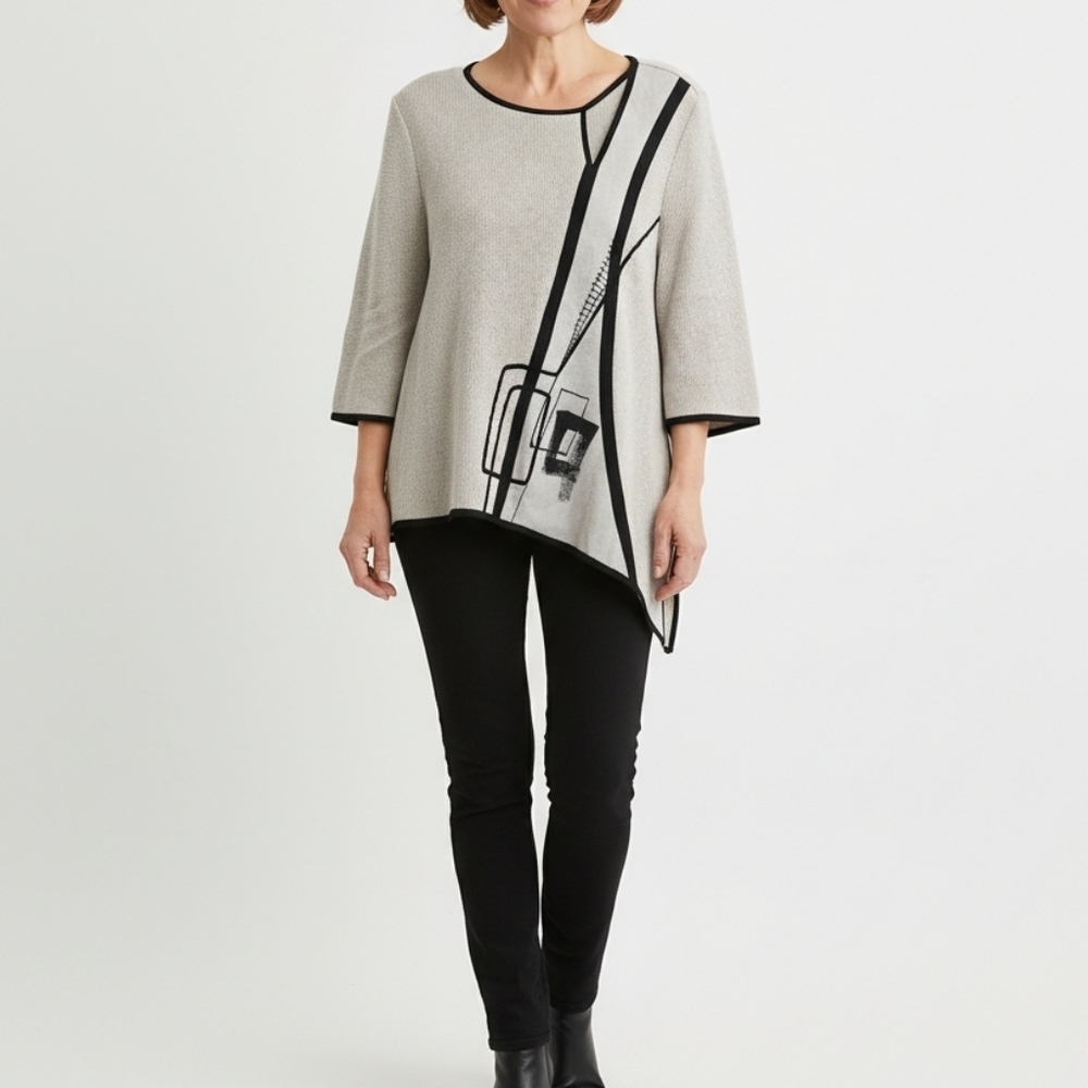 JASKAR Elegant Cream and Black Shrug Sweater, MEDIUM